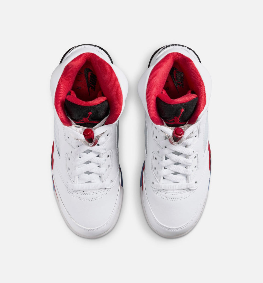Air Jordan 5 Retro Fire Red Grade School Lifestyle Shoes - White / Fire Red / Black