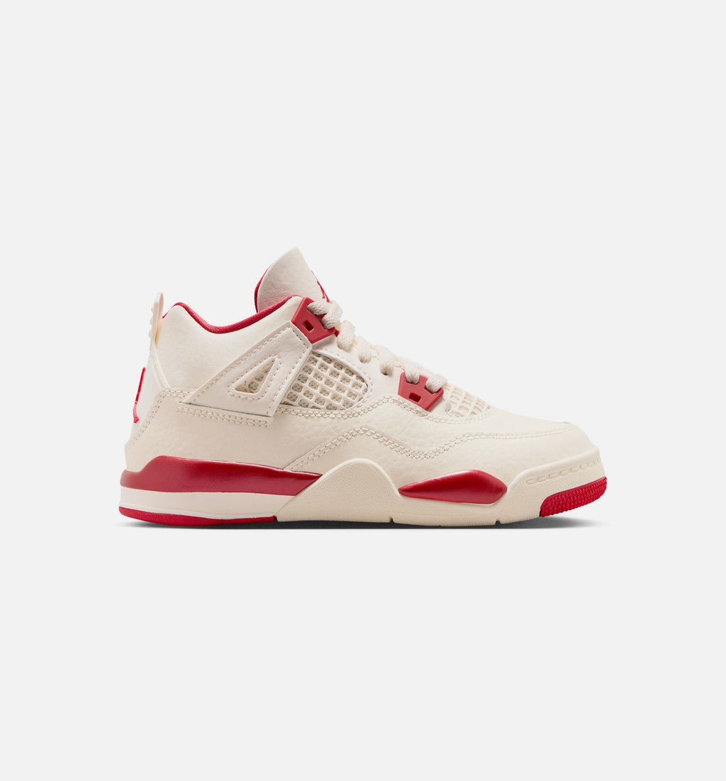 Air Jordan 4 Retro Valentine's Day Preschool Lifestyle Shoes - Pale Ivory / Sierra Red / Tough Red