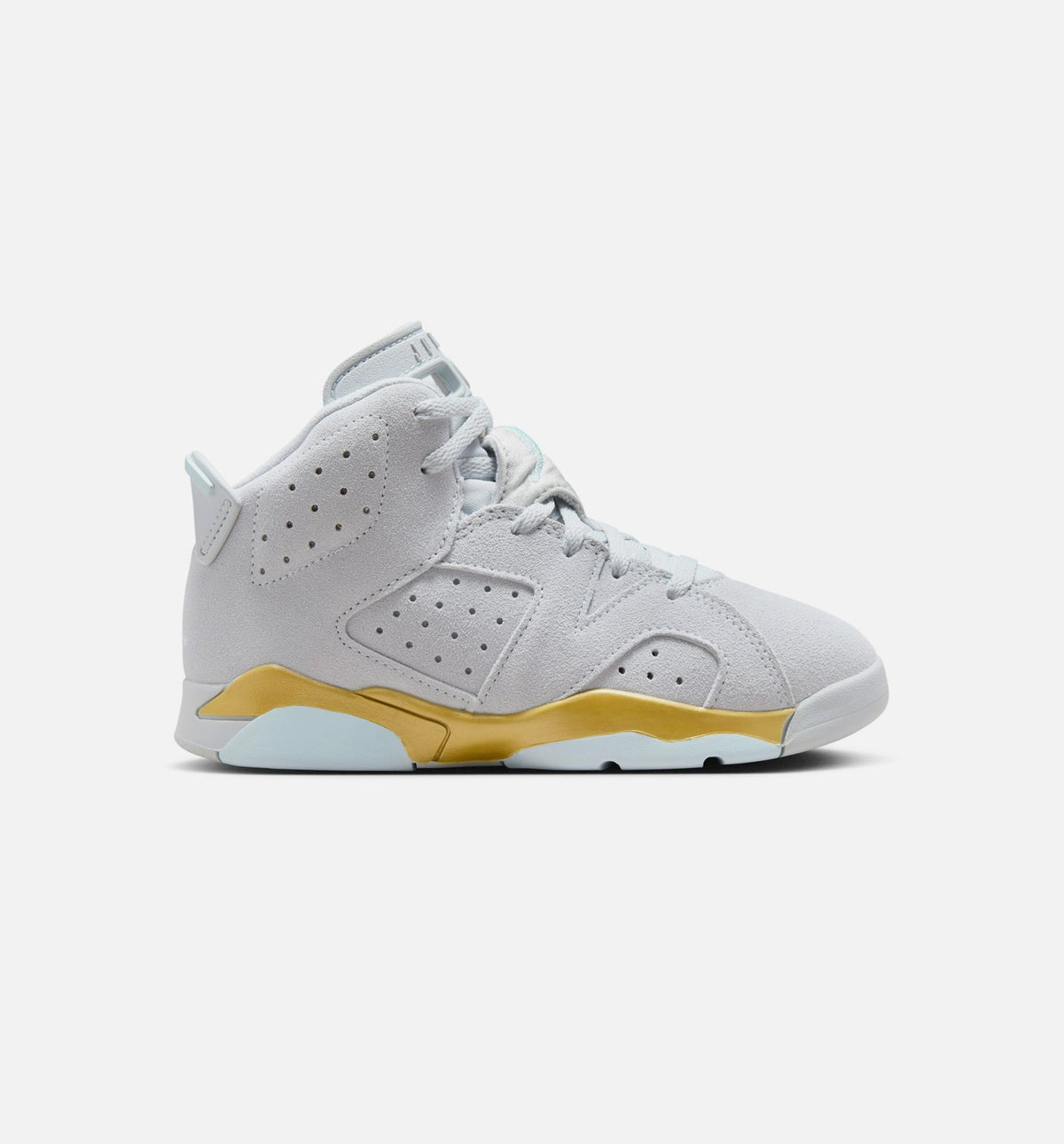 Air Jordan 6 Retro Pearl Preschool Lifestyle Shoes - Pure Platinum / Glacier Blue / Metallic Gold
