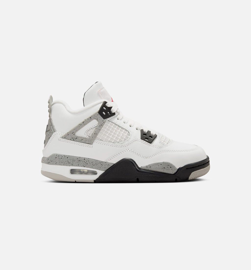 Air Jordan 4 Retro White Cement Grade School Lifestyle Shoes - Summit White / Fire Red / Cement Grey