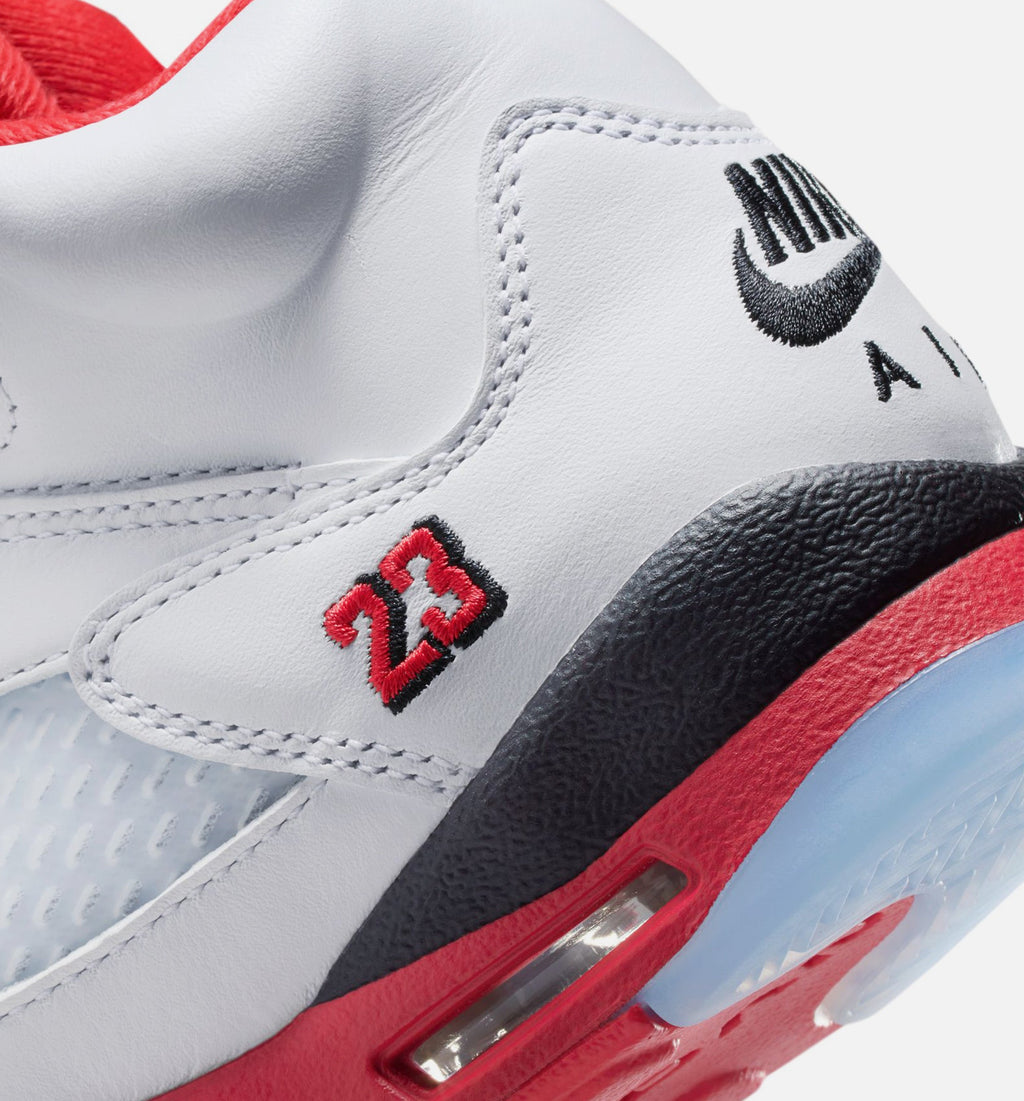 Air Jordan 5 Retro Fire Red Grade School Lifestyle Shoes - White / Fire Red / Black