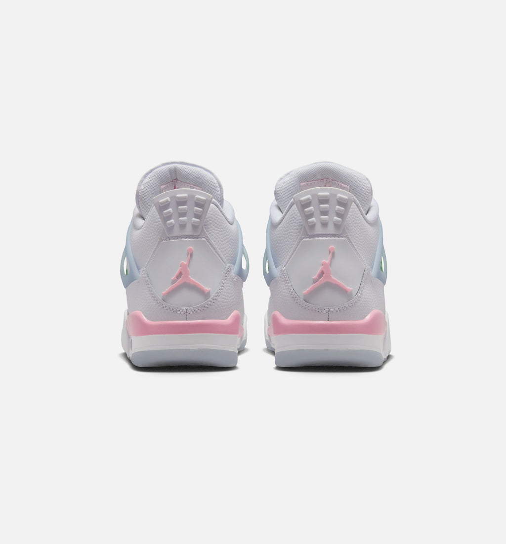 Air Jordan 4 Retro Medium Soft Pink Grade School Lifestyle Shoes - White / Medium Soft Pink / Half Blue