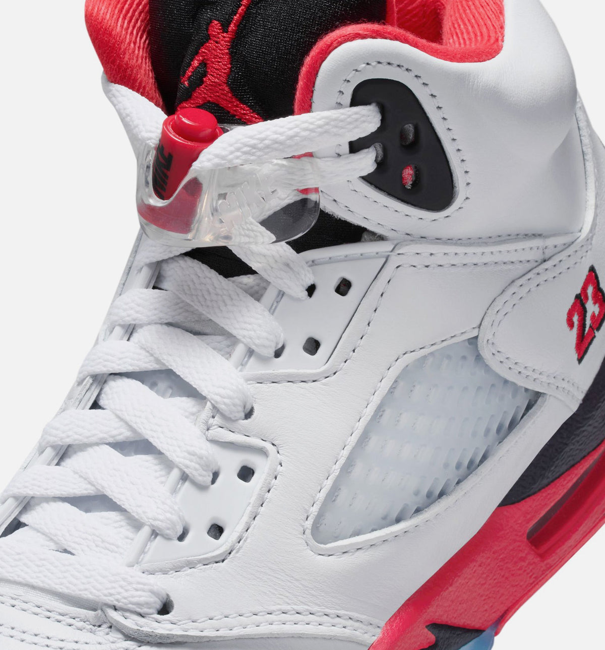 Air Jordan 5 Retro Fire Red Grade School Lifestyle Shoes - White / Fire Red / Black