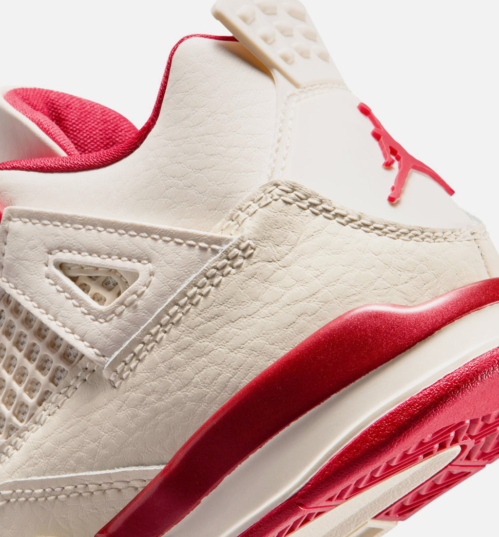 Air Jordan 4 Retro Valentine's Day Preschool Lifestyle Shoes - Pale Ivory / Sierra Red / Tough Red
