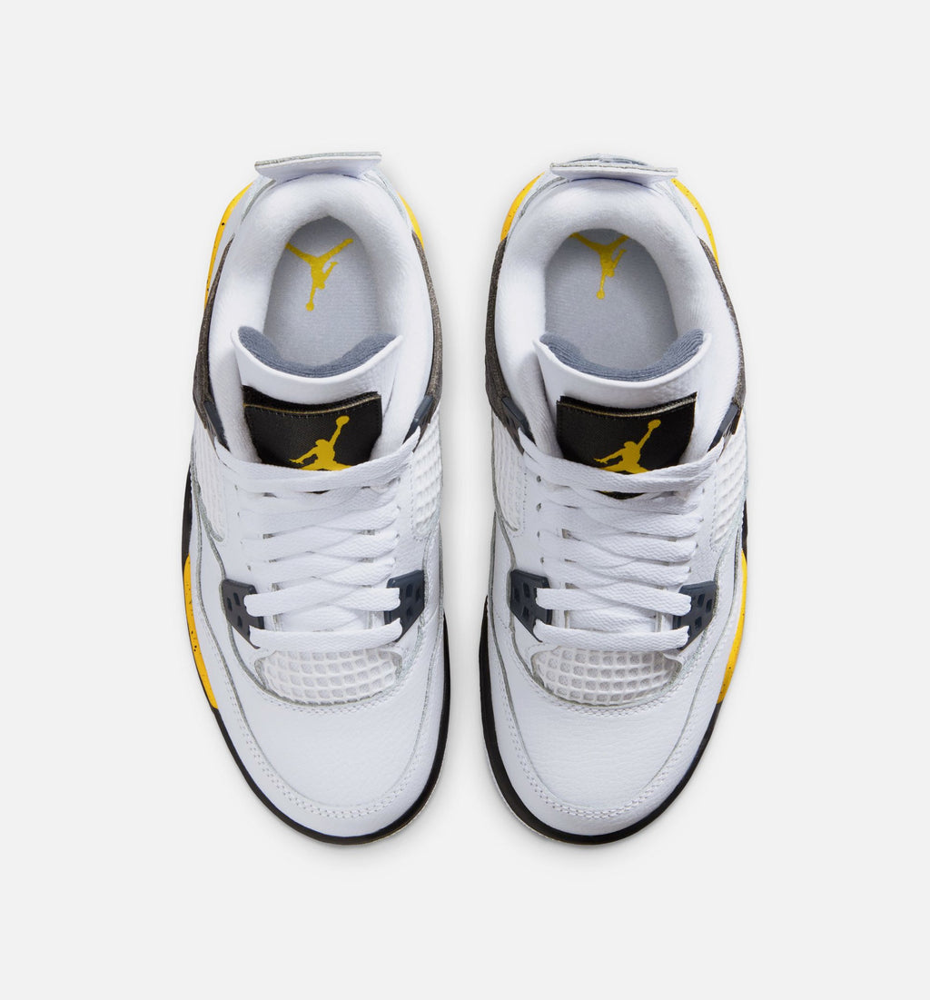Air Jordan 4 Retro Rare Air Tour Yellow Grade School Lifestyle Shoes - White / Dark Blue Grey / Tour Yellow