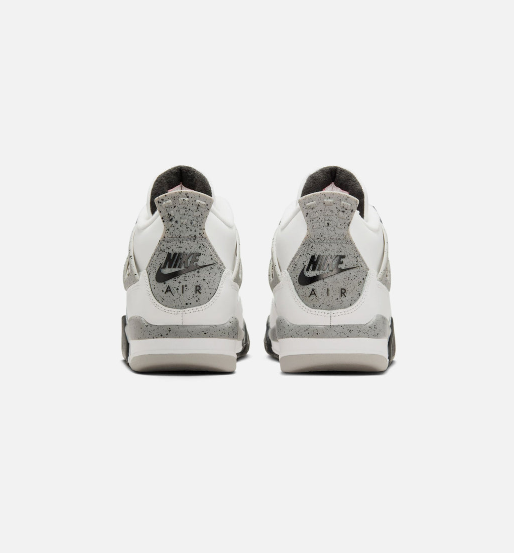 Air Jordan 4 Retro White Cement Grade School Lifestyle Shoes - Summit White / Fire Red / Cement Grey
