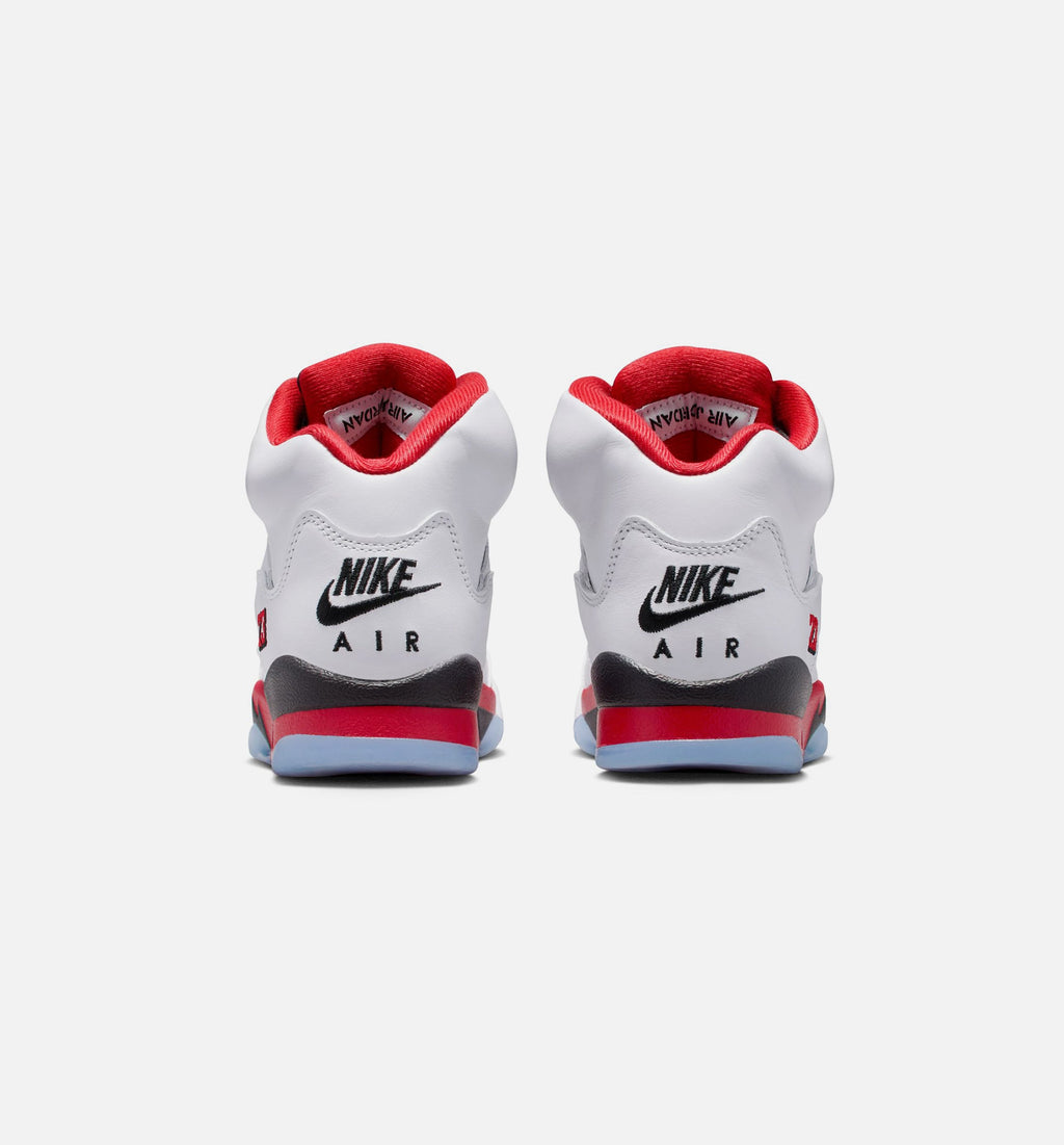 Air Jordan 5 Retro Fire Red Grade School Lifestyle Shoes - White / Fire Red / Black