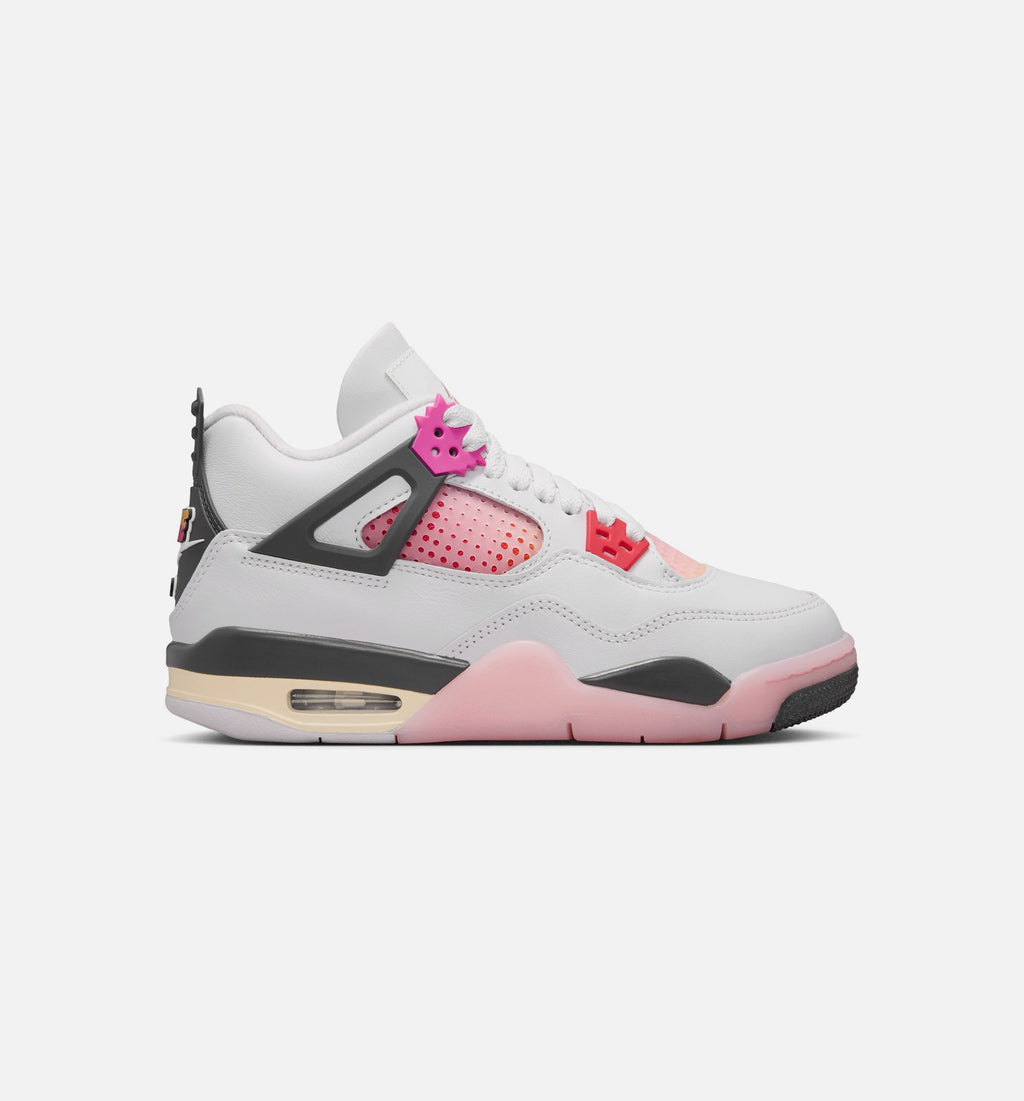 Air Jordan 4 Retro Comic Grade School Shoes - Off-White, Fire Pink & Anthracite