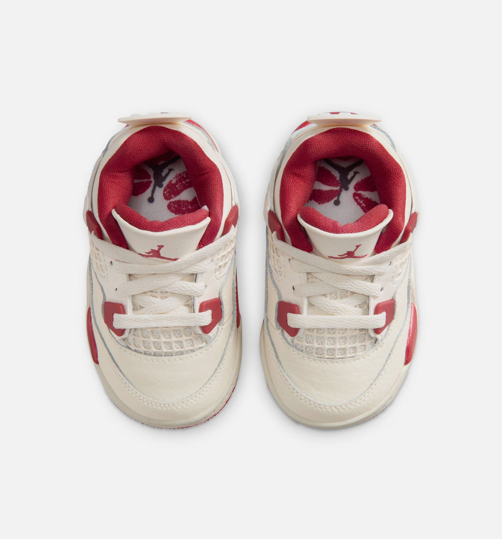 Air Jordan 4 Retro Valentine's Day Infant & Toddler Lifestyle Shoes - Pale Ivory / Sierra Red / Tough Red