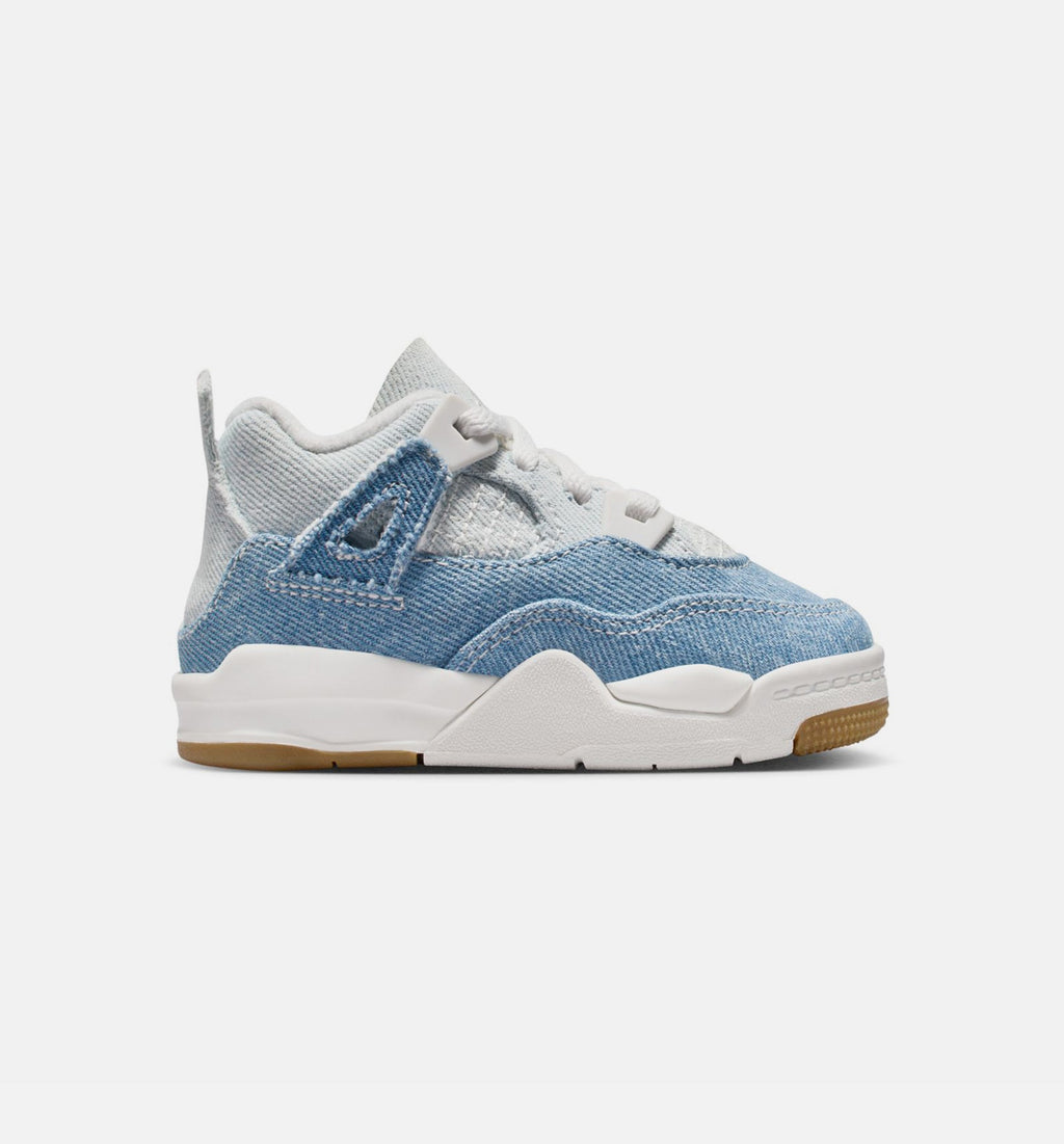 Air Jordan 4 Retro Worn Blue Infant & Toddler Lifestyle Shoes - Sail / Worn Blue / Metallic Gold
