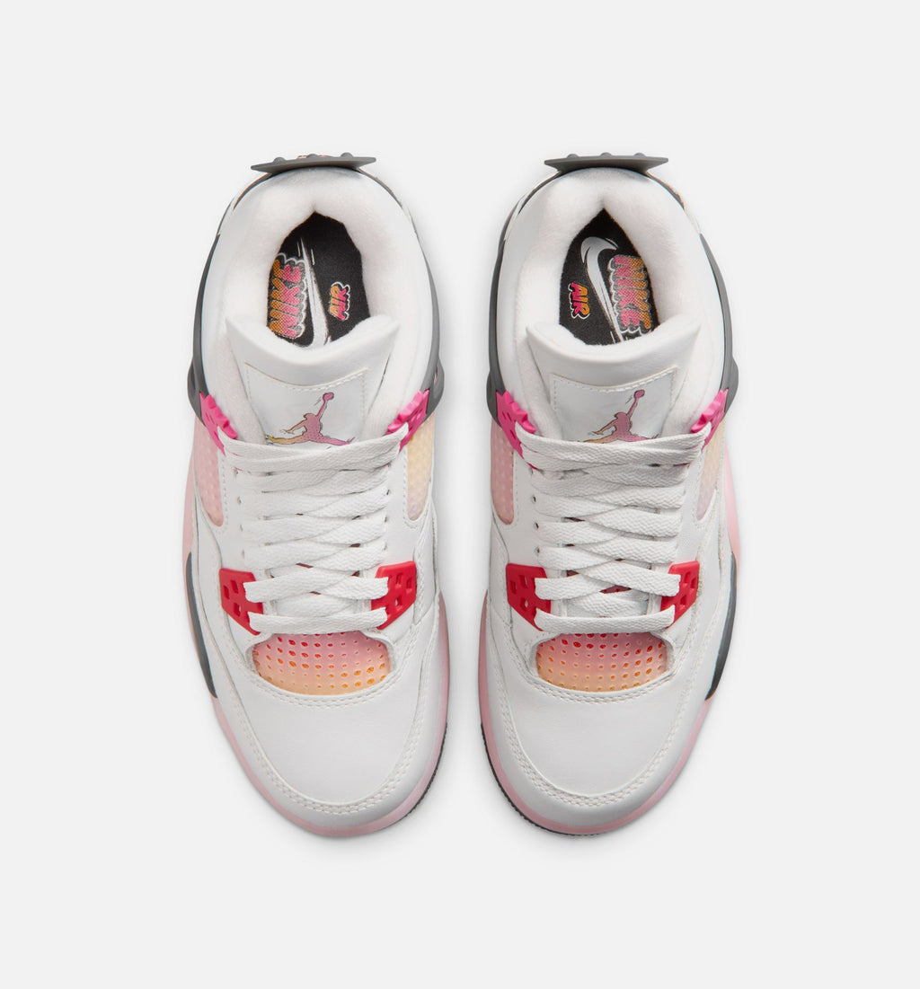 Air Jordan 4 Retro Comic Grade School Shoes - Off-White, Fire Pink & Anthracite