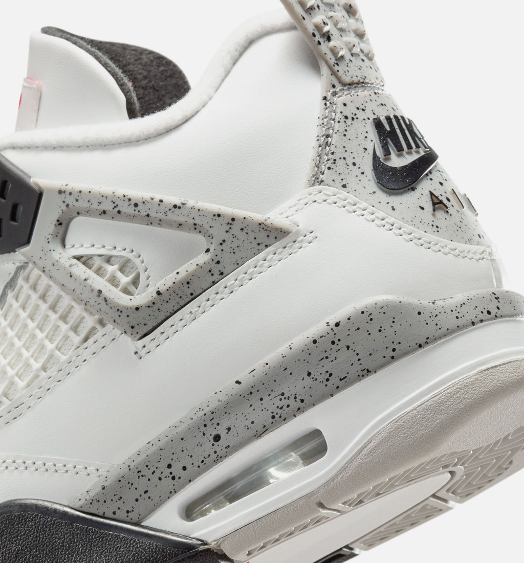 Air Jordan 4 Retro White Cement Grade School Lifestyle Shoes - Summit White / Fire Red / Cement Grey