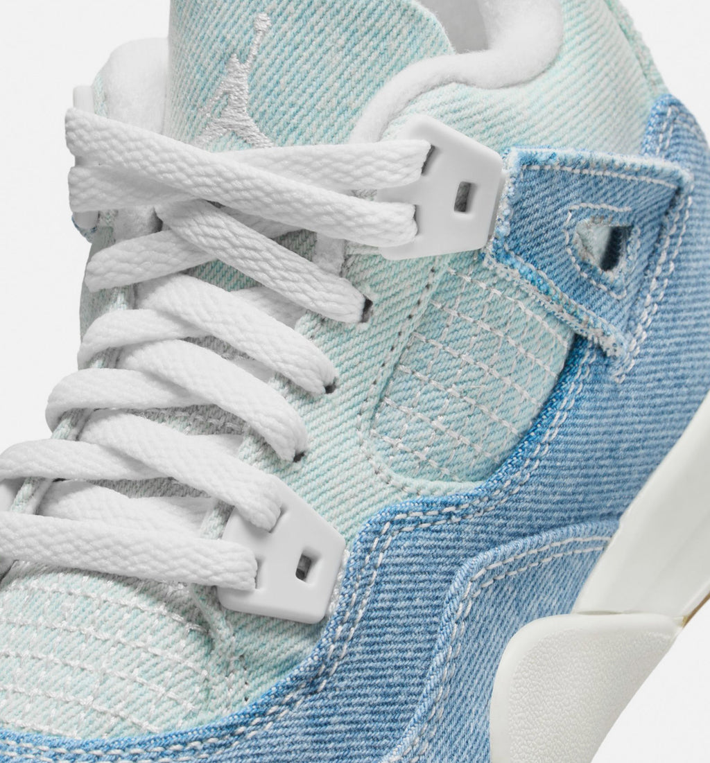 Air Jordan 4 Retro Worn Blue Preschool Lifestyle Shoes - Sail / Worn Blue / Metallic Gold