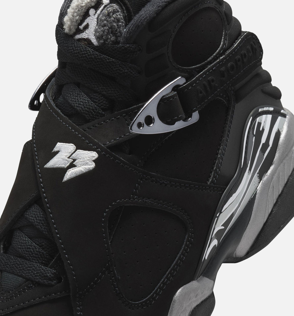 Air Jordan 8 Retro Chrome Grade School Lifestyle Shoes - Black / White / Light Graphite