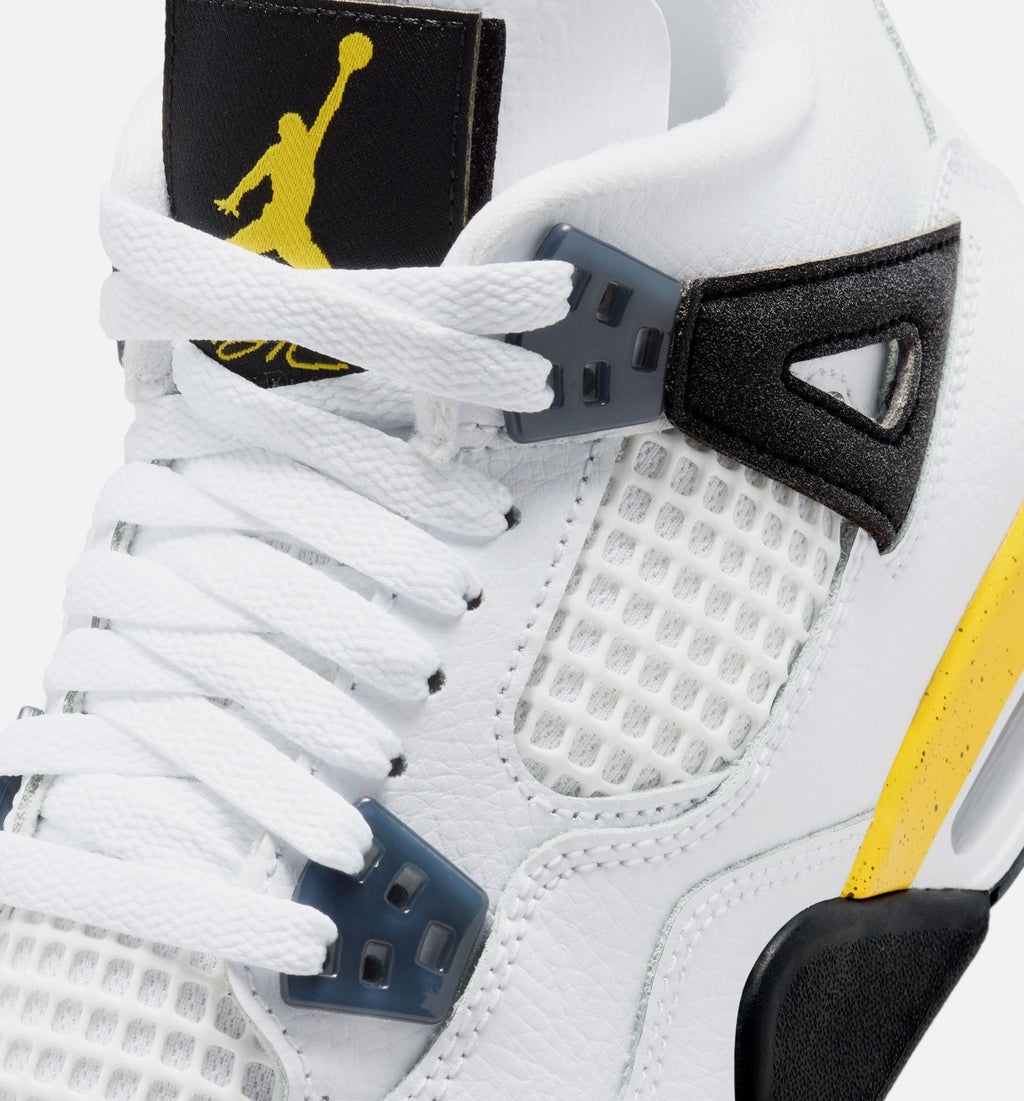 Air Jordan 4 Retro Rare Air Tour Yellow Grade School Lifestyle Shoes - White / Dark Blue Grey / Tour Yellow