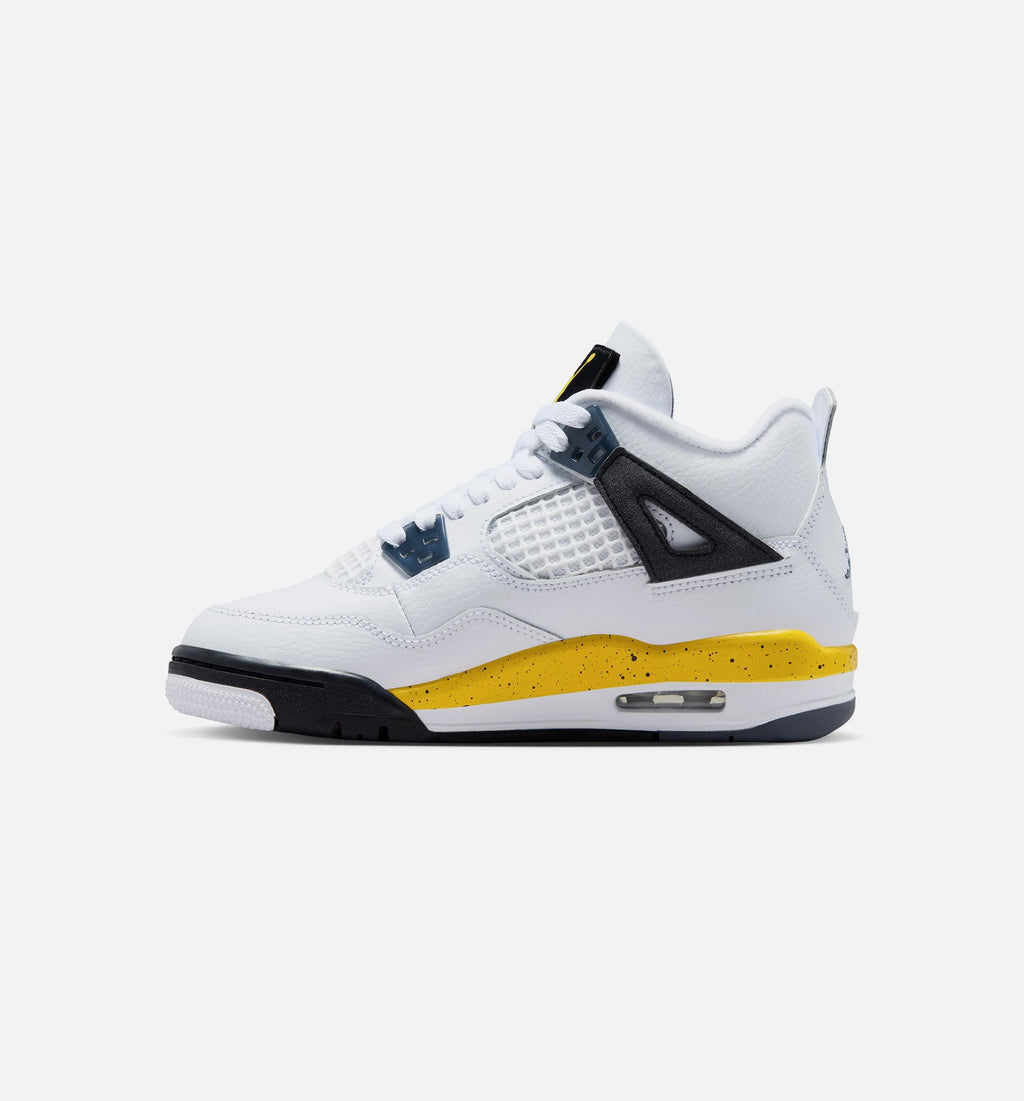Air Jordan 4 Retro Rare Air Tour Yellow Grade School Lifestyle Shoes - White / Dark Blue Grey / Tour Yellow