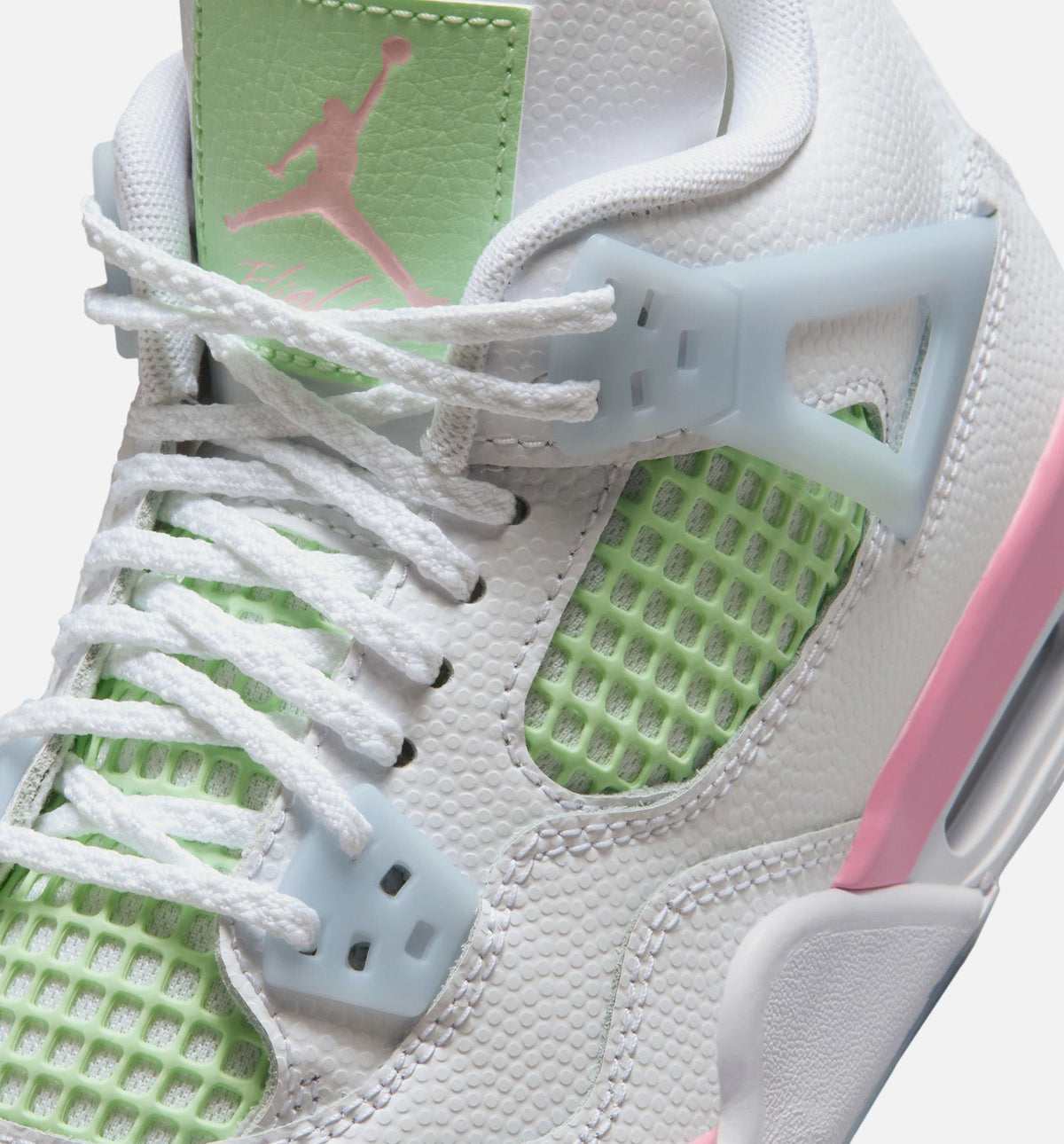 Air Jordan 4 Retro Medium Soft Pink Grade School Lifestyle Shoes - White / Medium Soft Pink / Half Blue