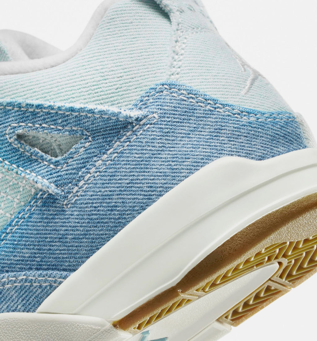 Air Jordan 4 Retro Worn Blue Preschool Lifestyle Shoes - Sail / Worn Blue / Metallic Gold