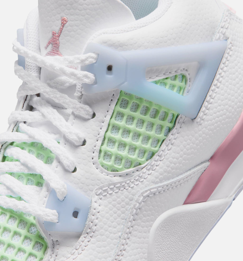 Air Jordan 4 Retro Medium Soft Pink Preschool Lifestyle Shoes - White / Medium Soft Pink / Half Blue