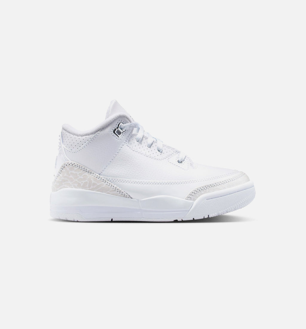 Air Jordan 3 Retro White and Silver Preschool Lifestyle Shoes - White / Metallic Silver