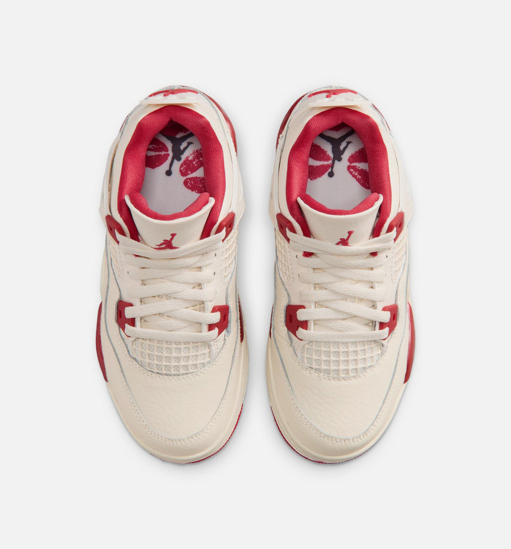 Air Jordan 4 Retro Valentine's Day Preschool Lifestyle Shoes - Pale Ivory / Sierra Red / Tough Red