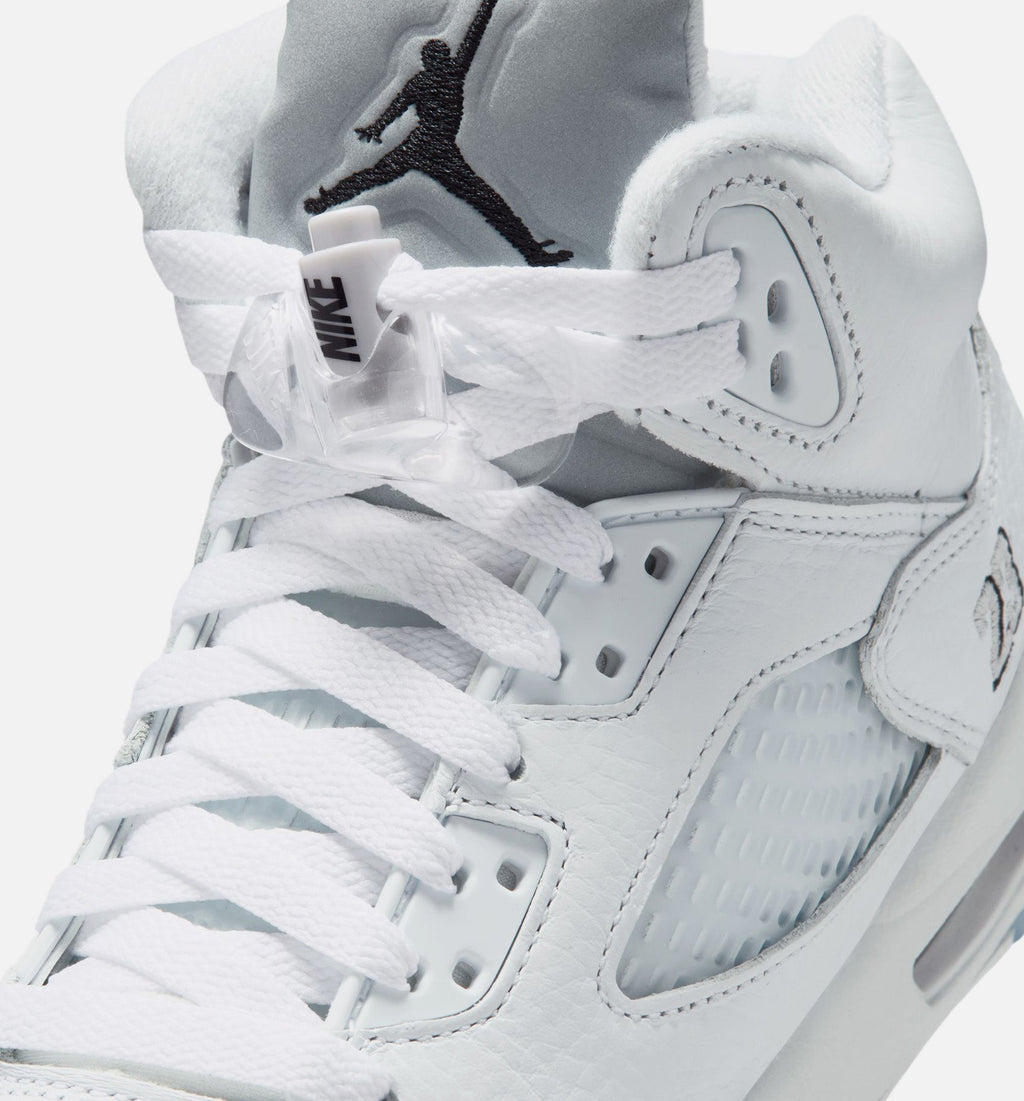 Air Jordan 5 Retro OG White Metallic Grade School Lifestyle Shoes - White / Black / Metallic Silver