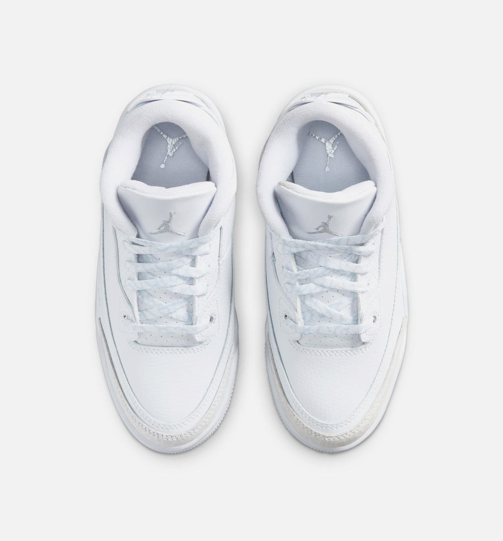 Air Jordan 3 Retro White and Silver Preschool Lifestyle Shoes - White / Metallic Silver