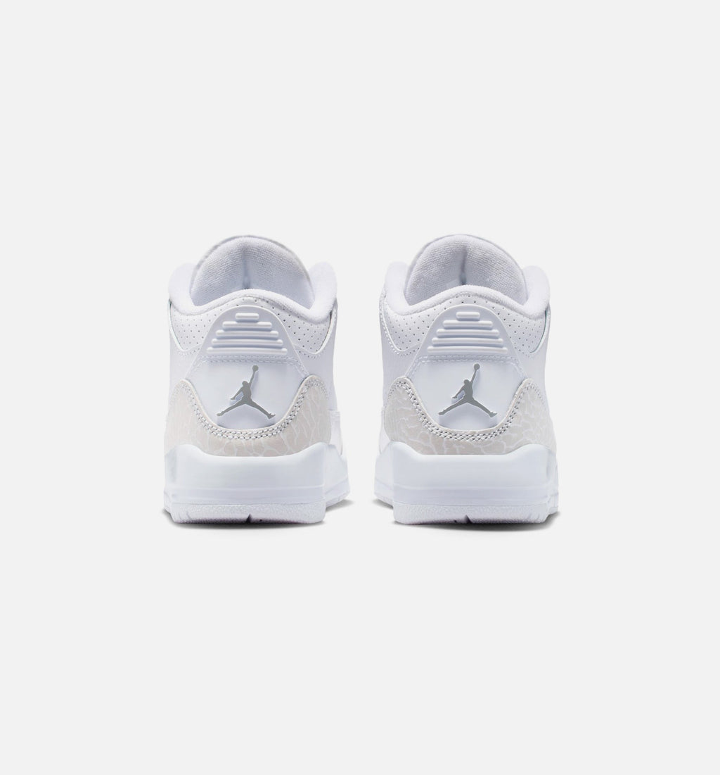 Air Jordan 3 Retro White and Silver Preschool Lifestyle Shoes - White / Metallic Silver