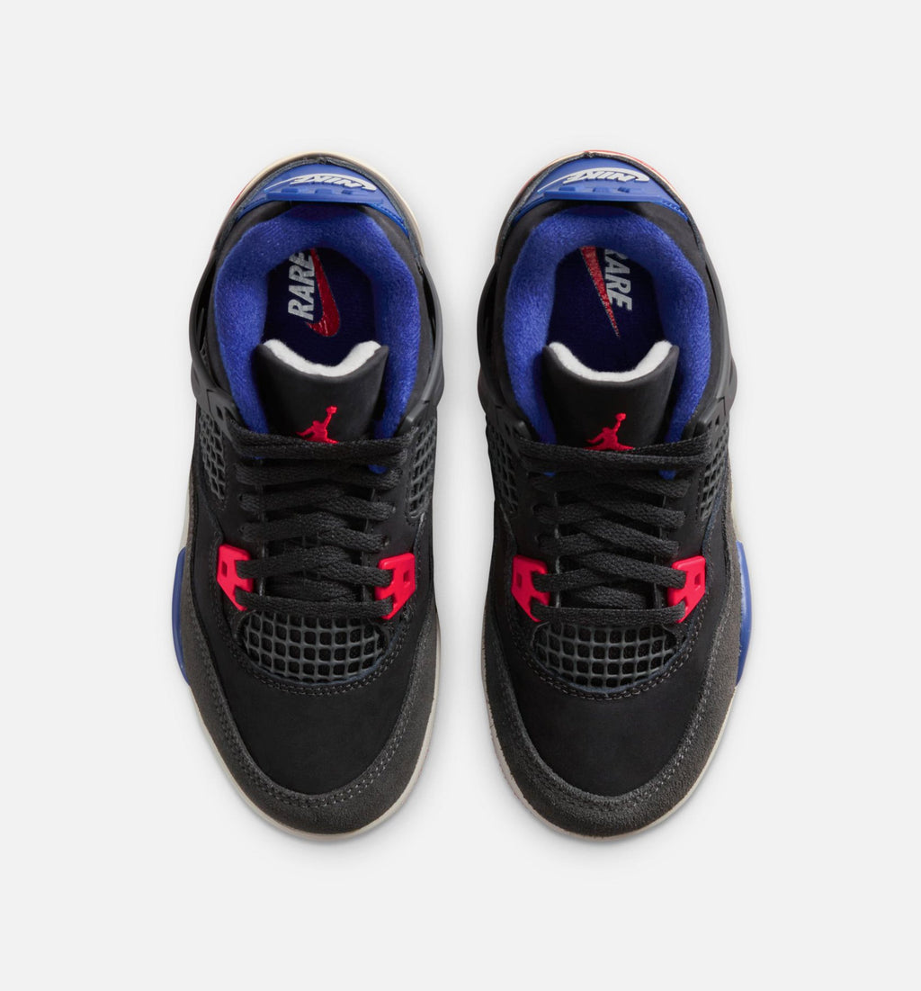 Air Jordan 4 Retro Rare Air Preschool Lifestyle Shoes - Black / Fire Red / Deep Royal Blue