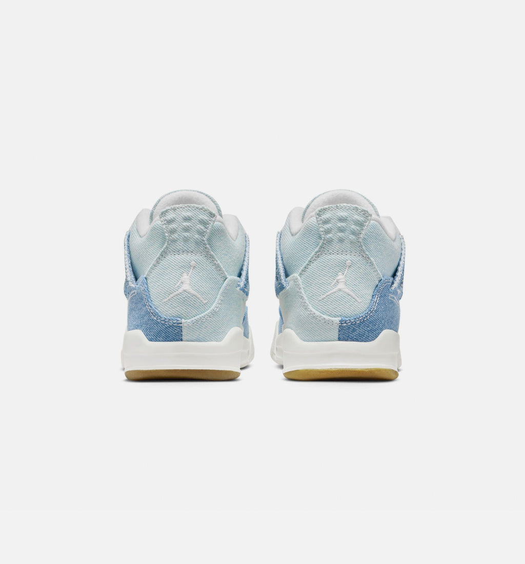 Air Jordan 4 Retro Worn Blue Preschool Lifestyle Shoes - Sail / Worn Blue / Metallic Gold