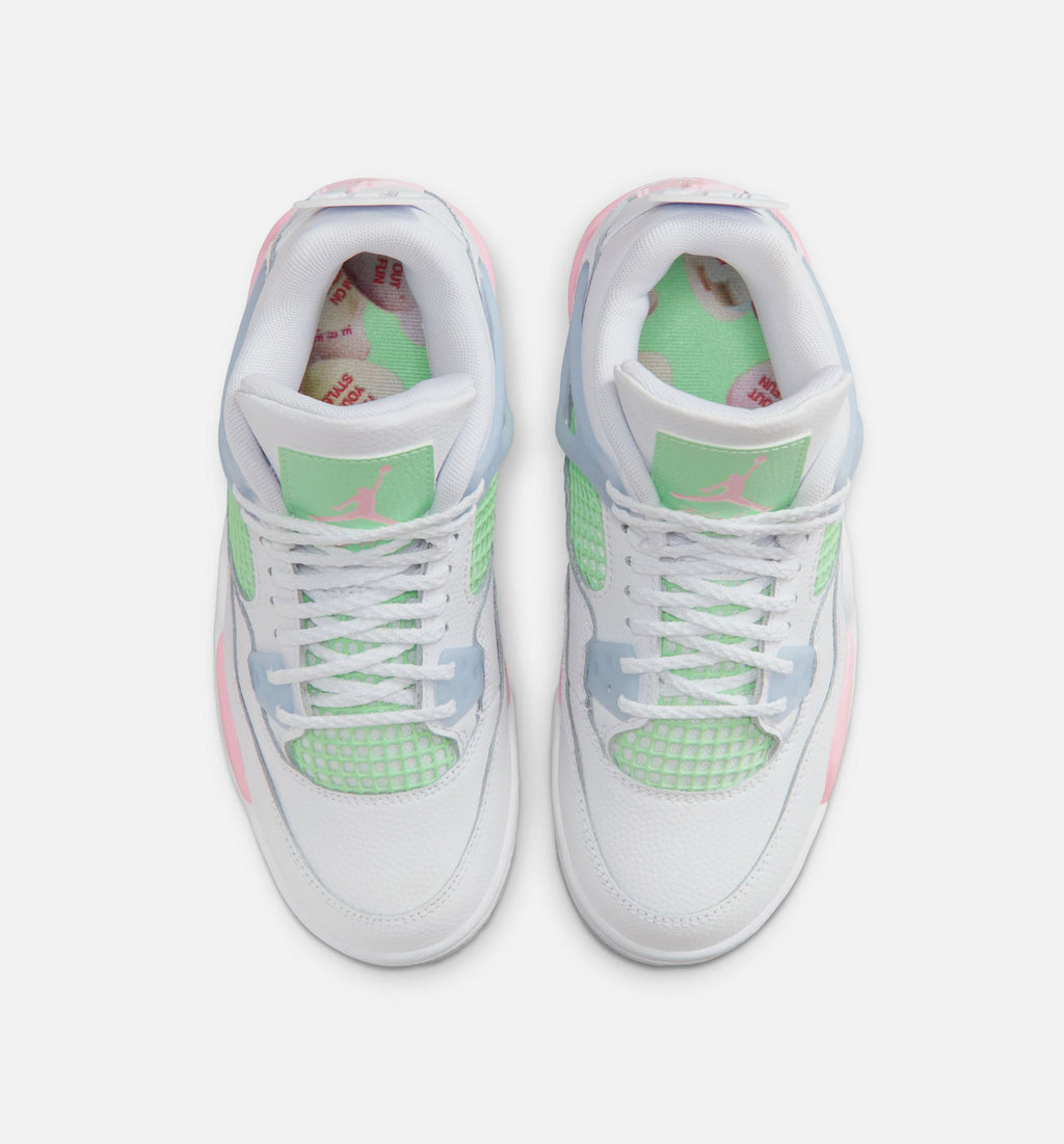 Air Jordan 4 Retro Medium Soft Pink Grade School Lifestyle Shoes - White / Medium Soft Pink / Half Blue