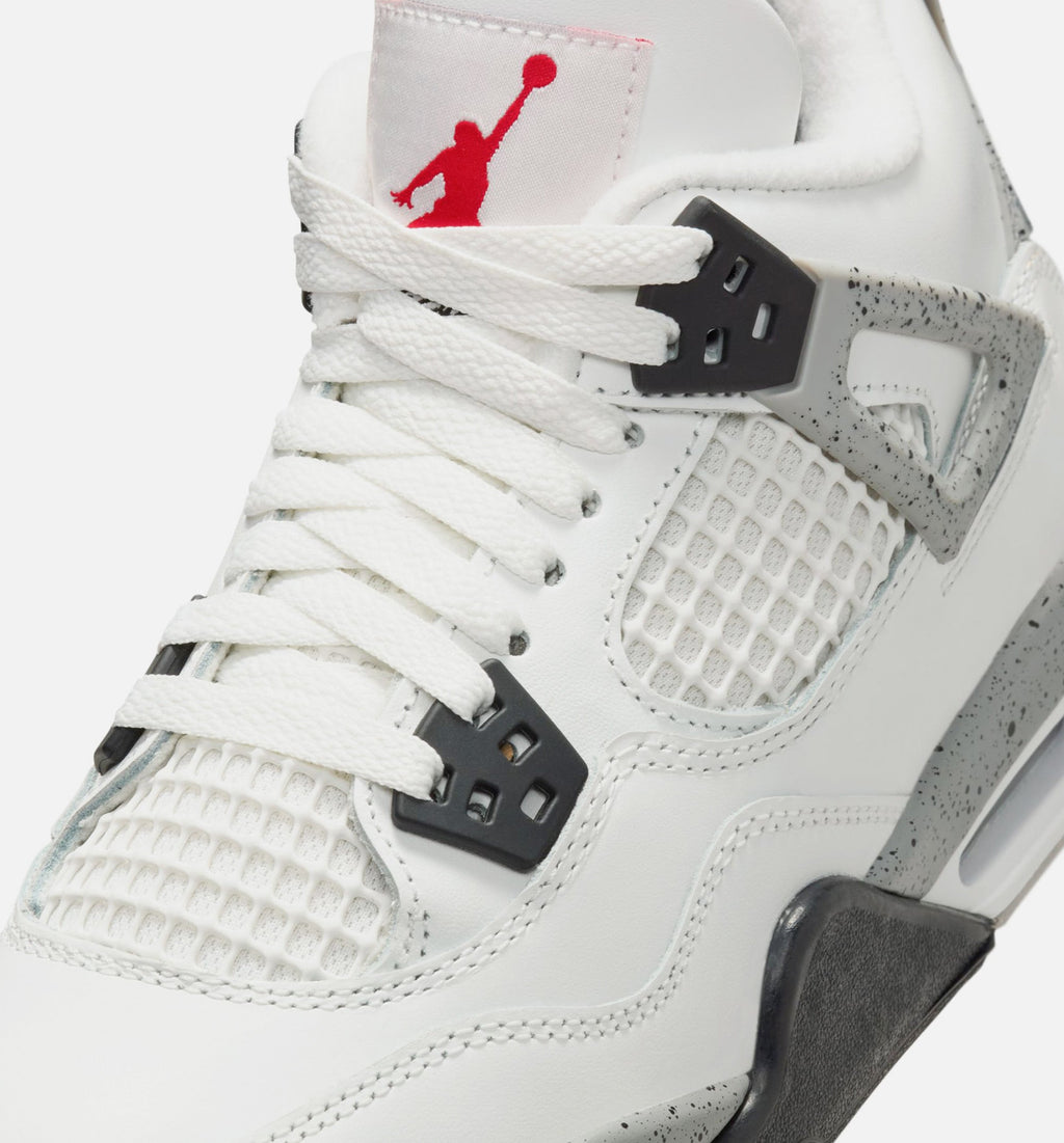 Air Jordan 4 Retro White Cement Grade School Lifestyle Shoes - Summit White / Fire Red / Cement Grey